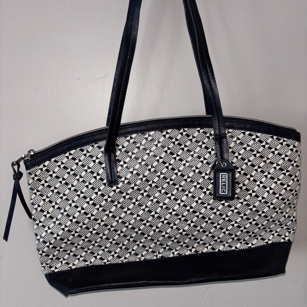Relic Black and White Geometric Tote Bag